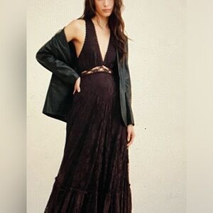 Free People Brown Lace Backless Dress